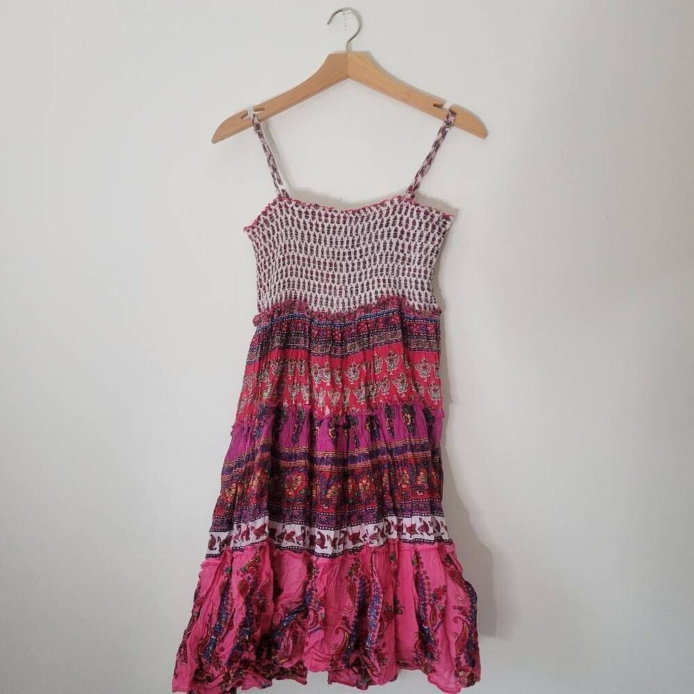 Cassee’s 100% Cotton Smocked Boho Mini Dress Pink India M Purple